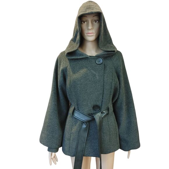 1 Madison Luxe Outerwear Womens L Whimsigoth Witchy Hooded Peacoat Jacket Gray - Picture 2 of 5